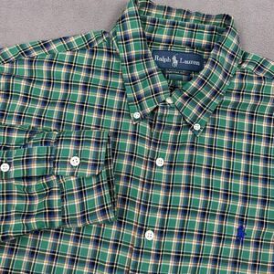 Ralph Lauren Button Down Shirt Men's L Green Blue Plaid Long Sleeve Custom Fit